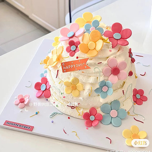 ins风彩色花朵蛋糕装 Flower甜品翻糖立体小花朵插件 饰摆件春日季