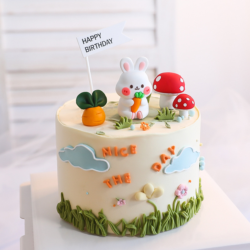 少女心蛋糕装饰胡萝卜小兔子摆件