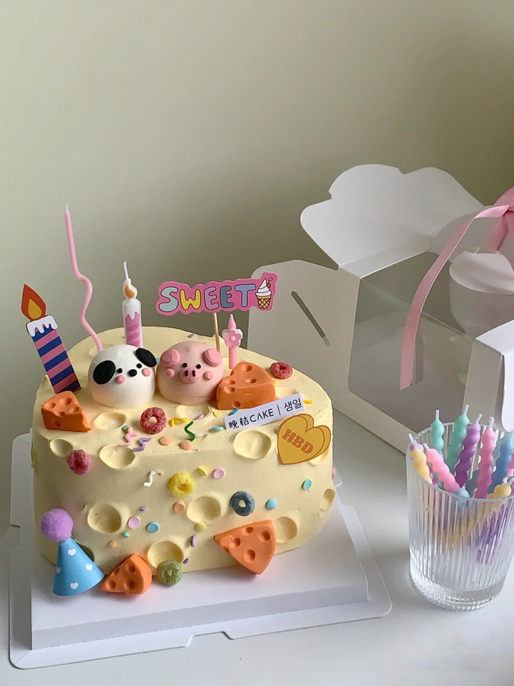 狗狗小猪头奶酪蛋糕装饰摆件