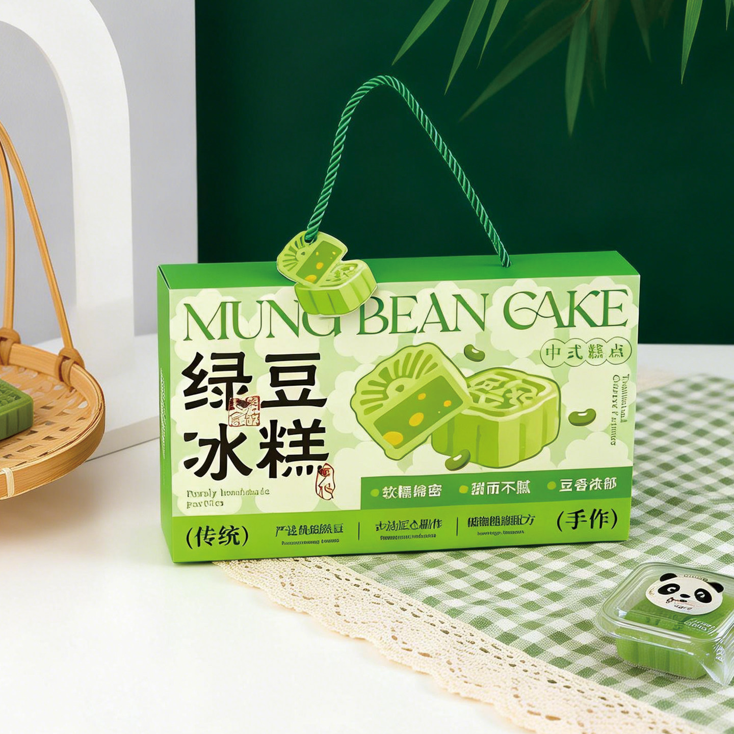 2026传统绿豆糕礼盒装手提绿豆冰糕透明礼盒烘焙甜点盒子包装袋
