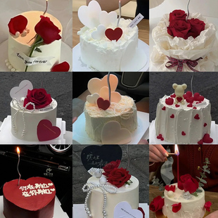 小红书同款 饰摆件爱心模具情侣七夕玫瑰花甜品插件 情人节蛋糕装