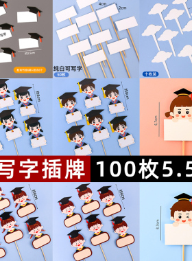 毕业季可写字插件蛋糕装饰男女孩白云白色方形可手写名字插卡插牌