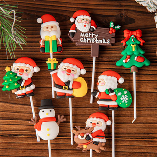 圣诞节蛋糕装饰插件软胶圣诞老人立体圣诞树主题甜品装扮插件摆件