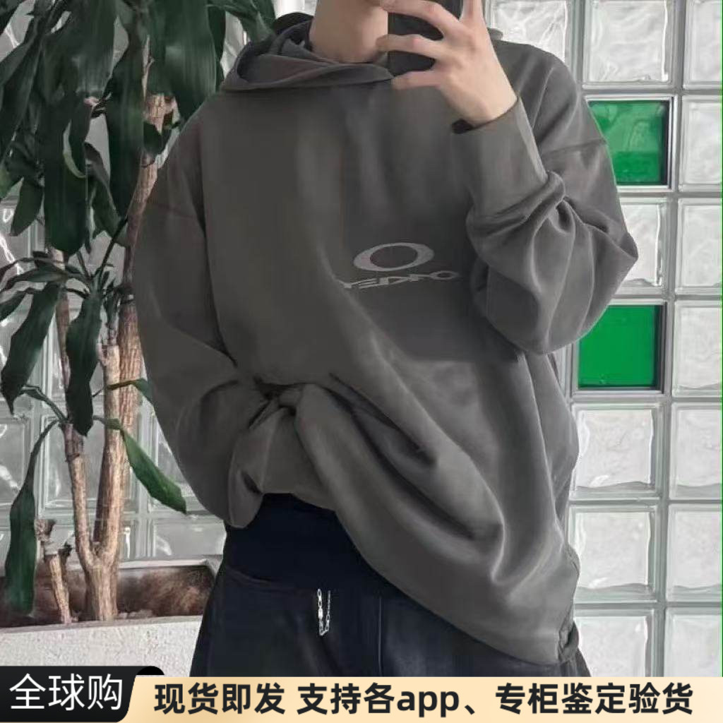 正品日本代购oakley欧克利logo刺绣做旧水洗宽松连帽衫套头卫衣