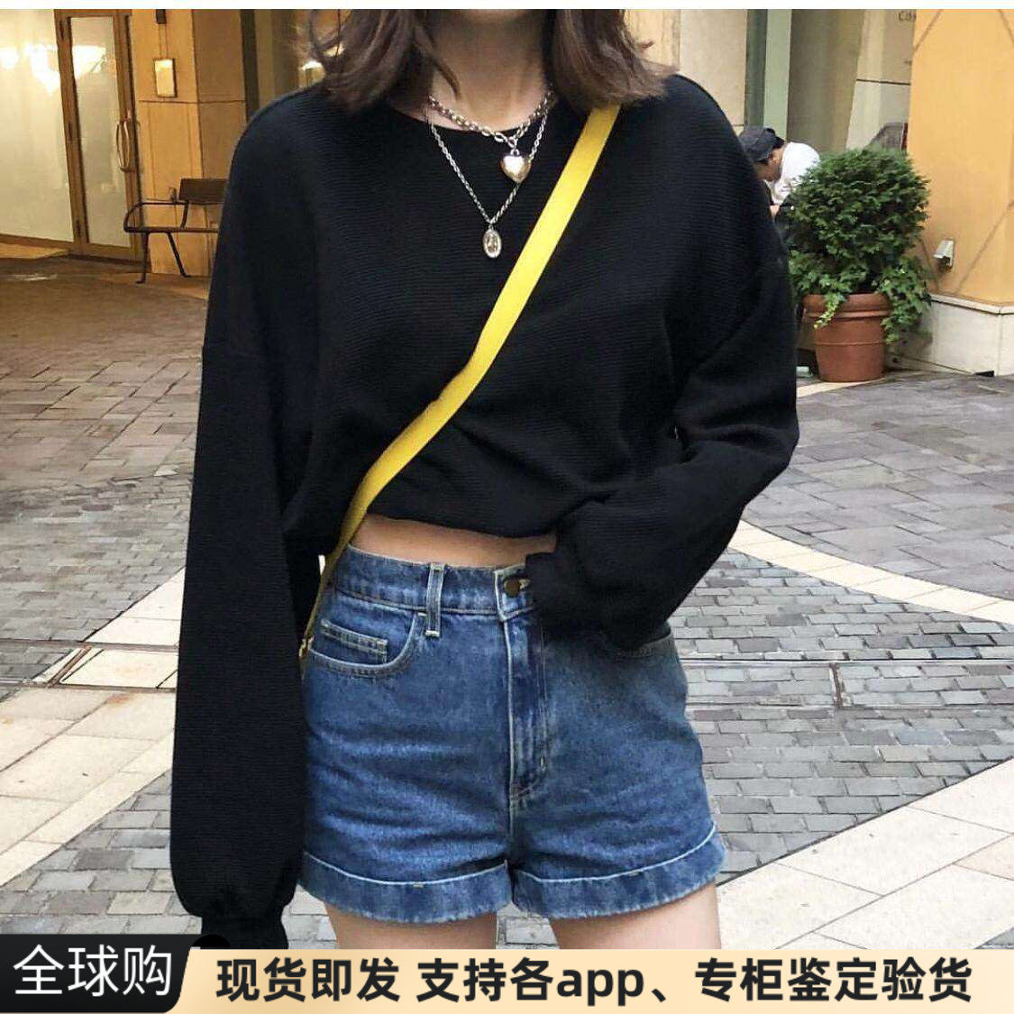 现货美国american apparel AA插肩短款高腰套头卫衣t恤ins网红