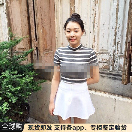 正品美国american apparel AA半高领修身条纹短袖t恤上衣潮ins女