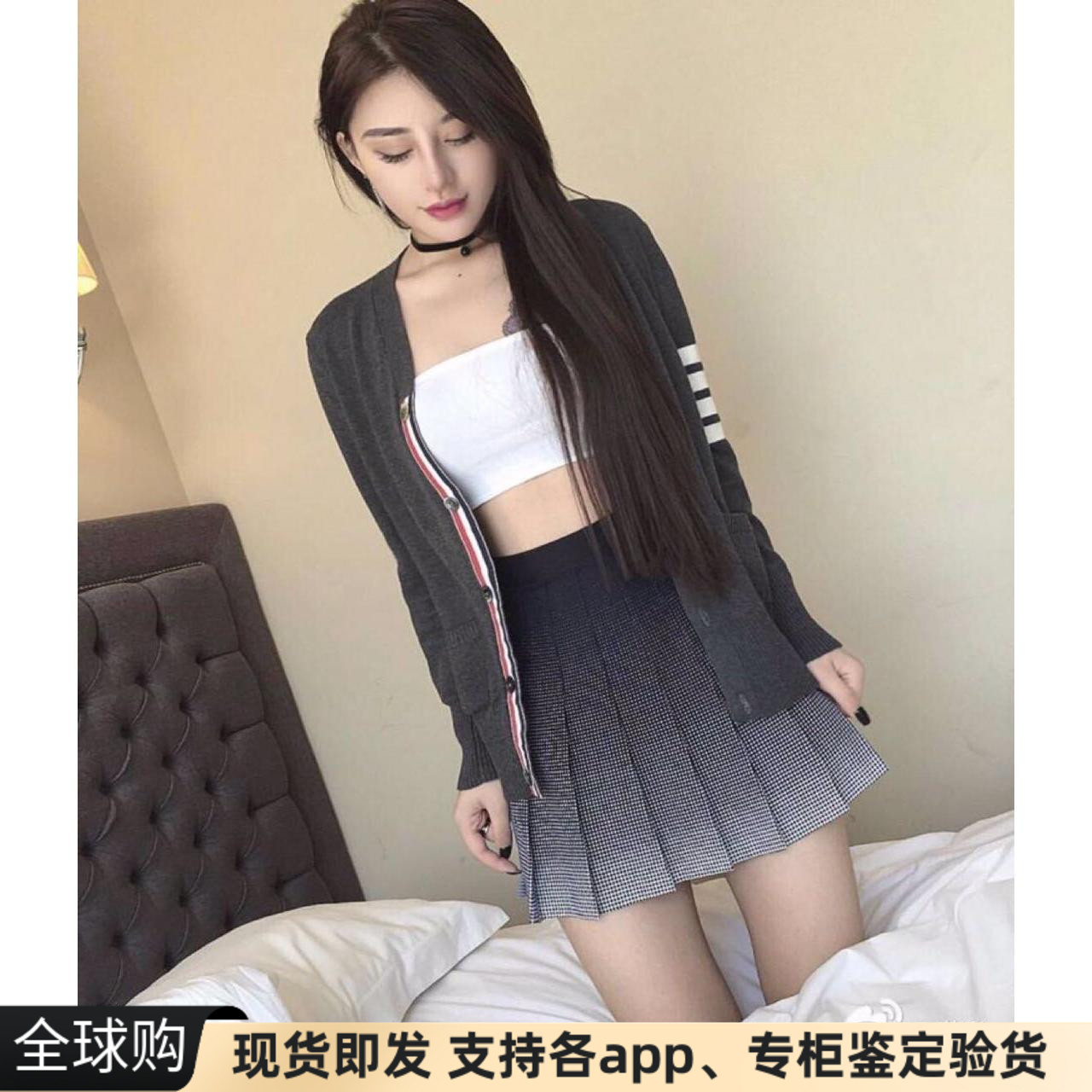 现货美国american apparel AA格纹印花渐变色百褶裙网球裙JK短裙