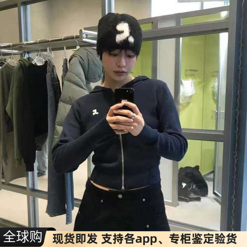 正品现货韩国RR Rest Recreation拉链短款针织连帽衫开衫外套毛衣