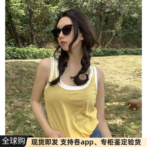 现货美国aa风滚边拼色运动背心