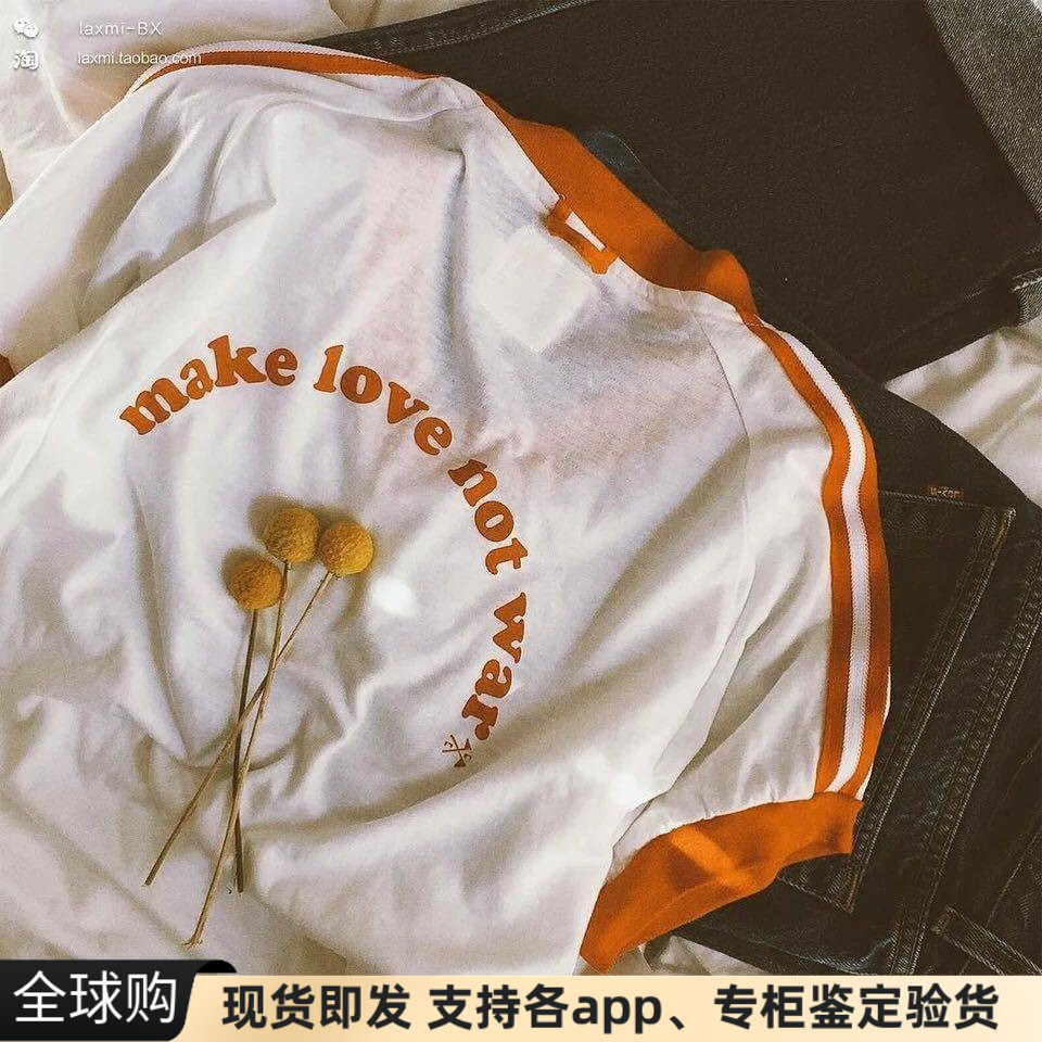 现货美国AA风camp collection v领爱心字母宽松拼色印花短袖t恤女