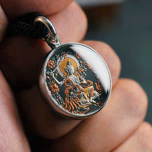 巴赫工作室文殊唐卡非遗铁翦金工艺手工制作全金属唐卡吊坠西藏