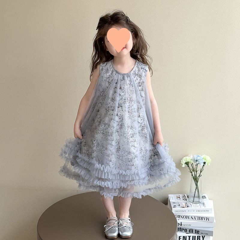 女童2025新款连衣裙小女宝宝公主裙洋气网纱蓬蓬裙夏季碎花中长裙