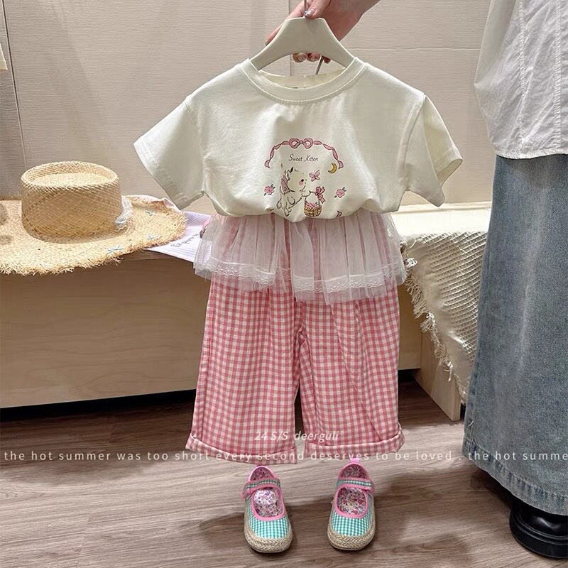 儿童韩版洋气两件套蕾丝公主2025新款女小童炸街套装童装女童夏装
