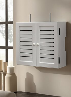 多媒体箱路由器收纳盒壁挂式双门百叶窗通风散热白色简约收纳架