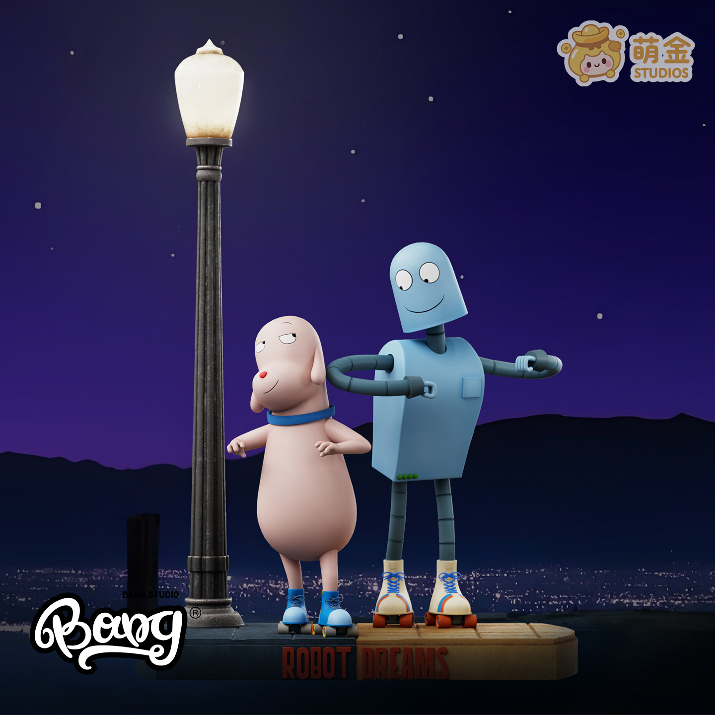 萌金机器人与小狗路灯下的舞蹈