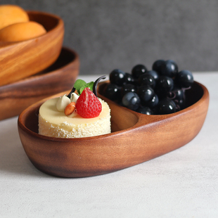 相思木整木干果盘零食水果盘家用宝宝辅食分餐碗坚果盘双格沙拉碗