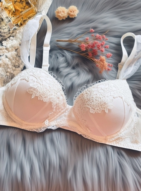 外贸韩单无钢圈罩杯聚拢测收托胸白色蕾丝文胸套装 只有80吧85BC