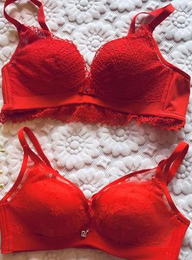 大红色新年本命年喜庆小胸聚拢上薄下厚文胸无钢圈60BC70AB75A