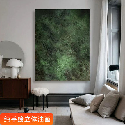 手绘油画《青绿》抽象玄关装饰画立体厚肌理餐厅壁画客厅竖版挂画