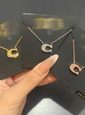 高版本COA蔻家C字项链满钻锁骨链双环字母珐琅轻奢饰品情人节礼物