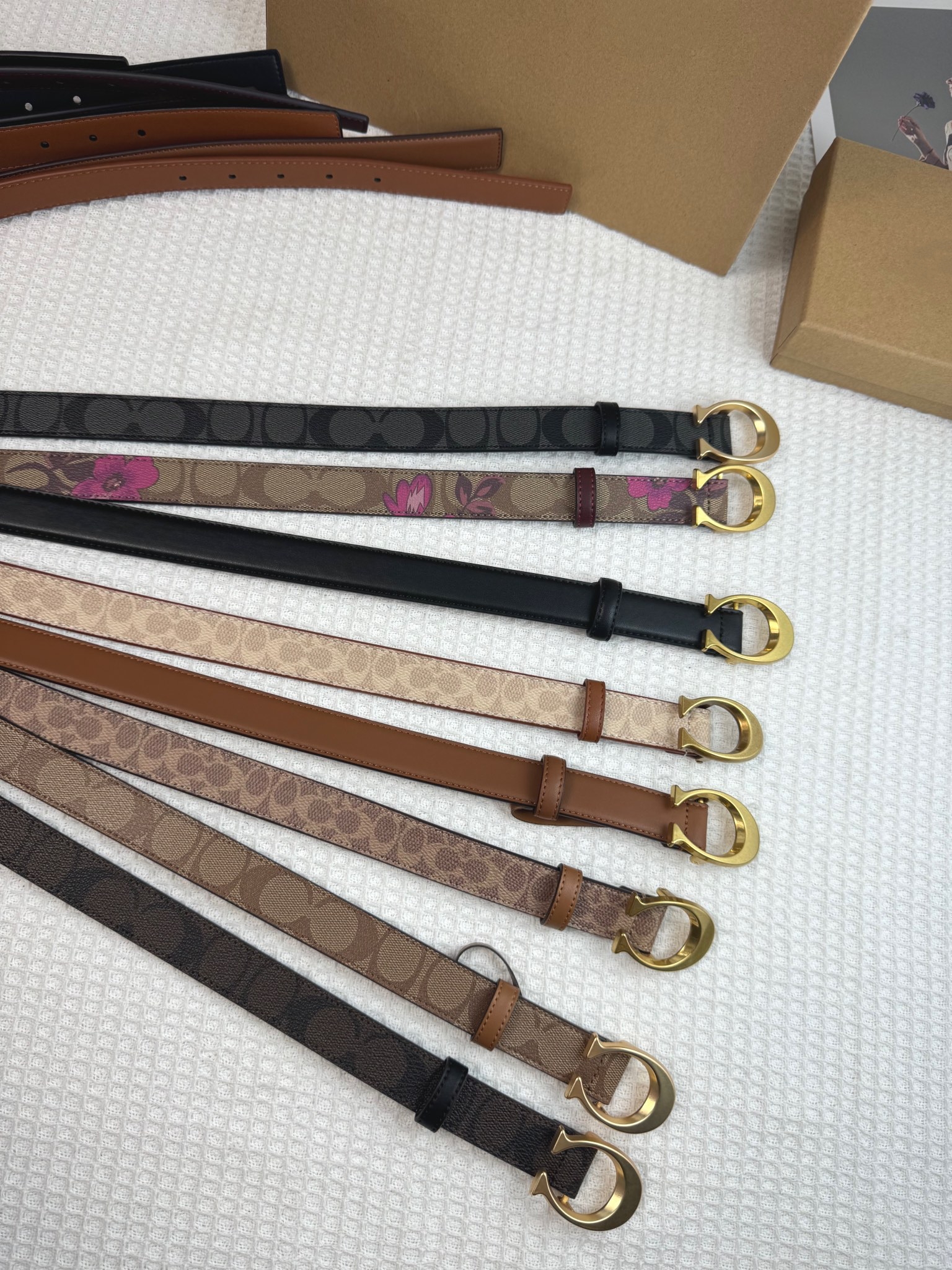 跨境 C家经典老花腰带 F85960时尚百搭c字扣pvc配皮 皮带 可打孔