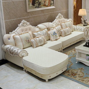 欧式 布艺沙发组合客厅简约转角L贵妃实木大小户型奢华沙发可拆洗