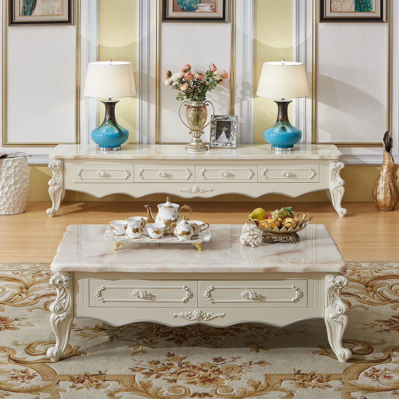欧式茶几电视柜组合大理石客厅配套简约雕花大小户型家具套装奢华
