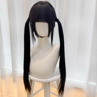 程铭假发网红少萝自然lolita假发齐刘海戴鬓角新款 黑棕色85cm直发