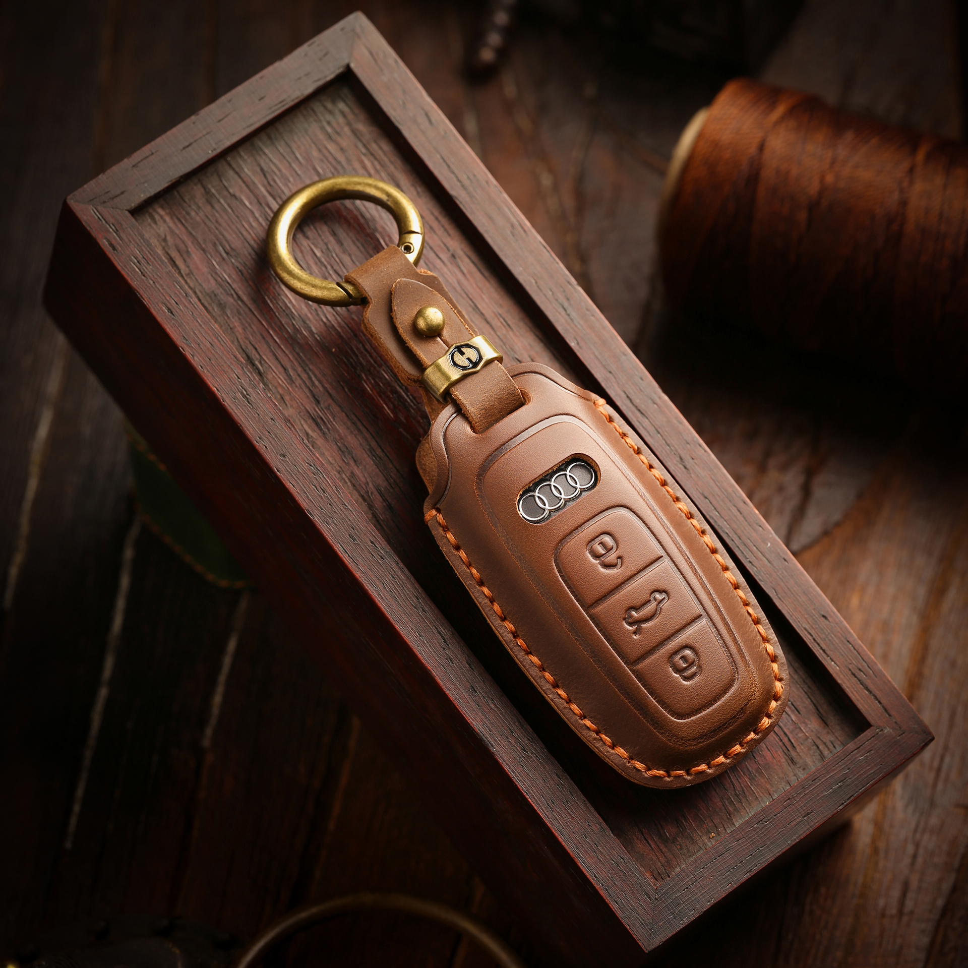 头层牛皮奥迪官方手工定制钥匙套