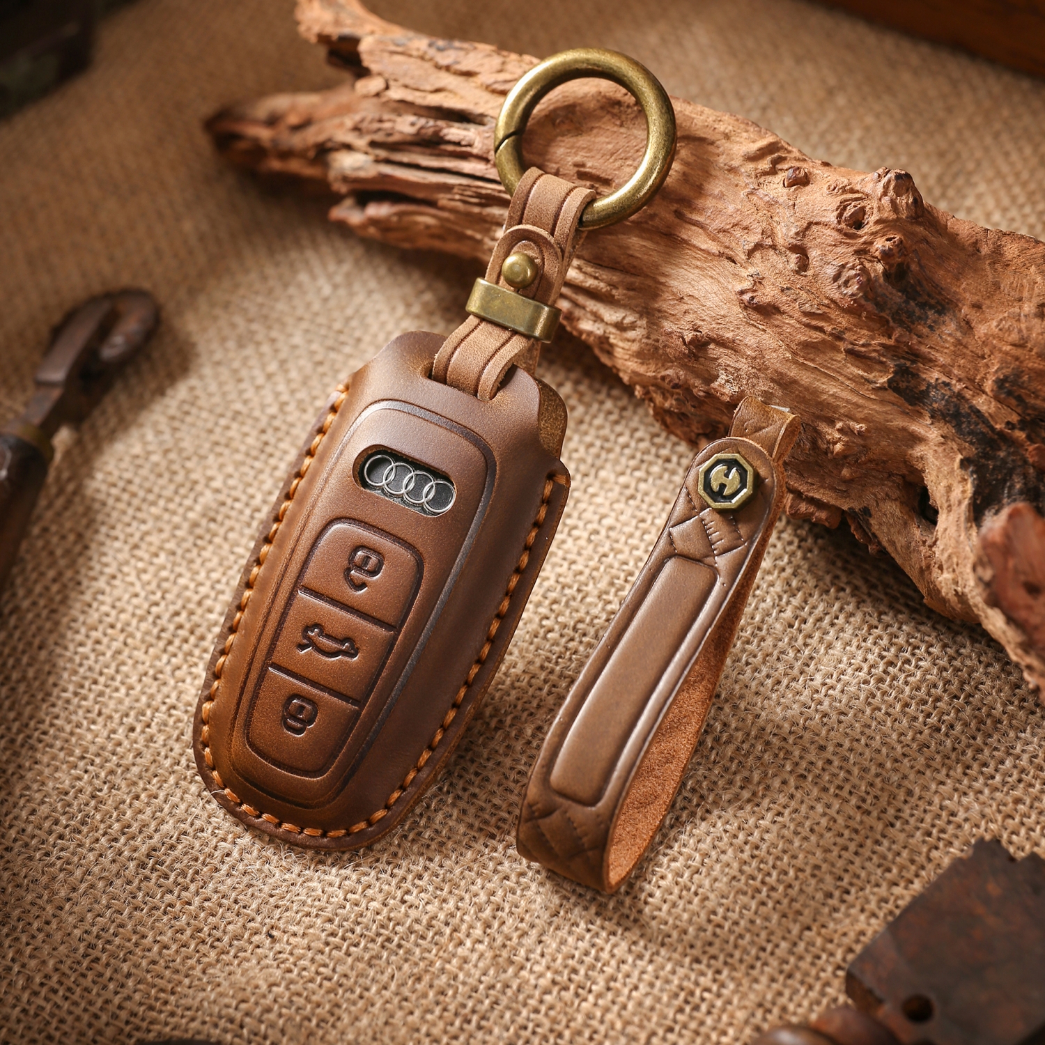 头层牛皮奥迪官方手工定制钥匙套