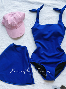 沈梦辰明星同款游泳衣女高级感连体小胸遮肚显瘦裙式温泉度假泳装