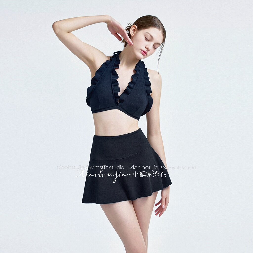 泳衣女2025高级感荷叶边性感小胸保守分体高腰裙式三件套温泉泳装