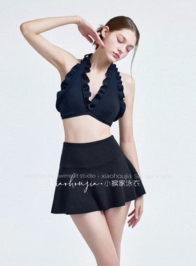 泳衣女2025高级感荷叶边性感小胸保守分体高腰裙式三件套温泉泳装