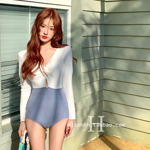 泳衣女高级感撞色长袖防晒保守