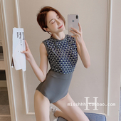 游泳衣女2024纯欲风保守小胸遮肚显瘦高腰连体三角学生度假温泉