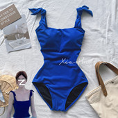 女温泉 显瘦美背连体泳装 沈梦辰明星款 游泳衣女高级感小胸遮肚修身