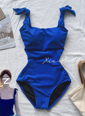 沈梦辰明星款游泳衣女高级感小胸遮肚修身显瘦美背连体泳装女温泉