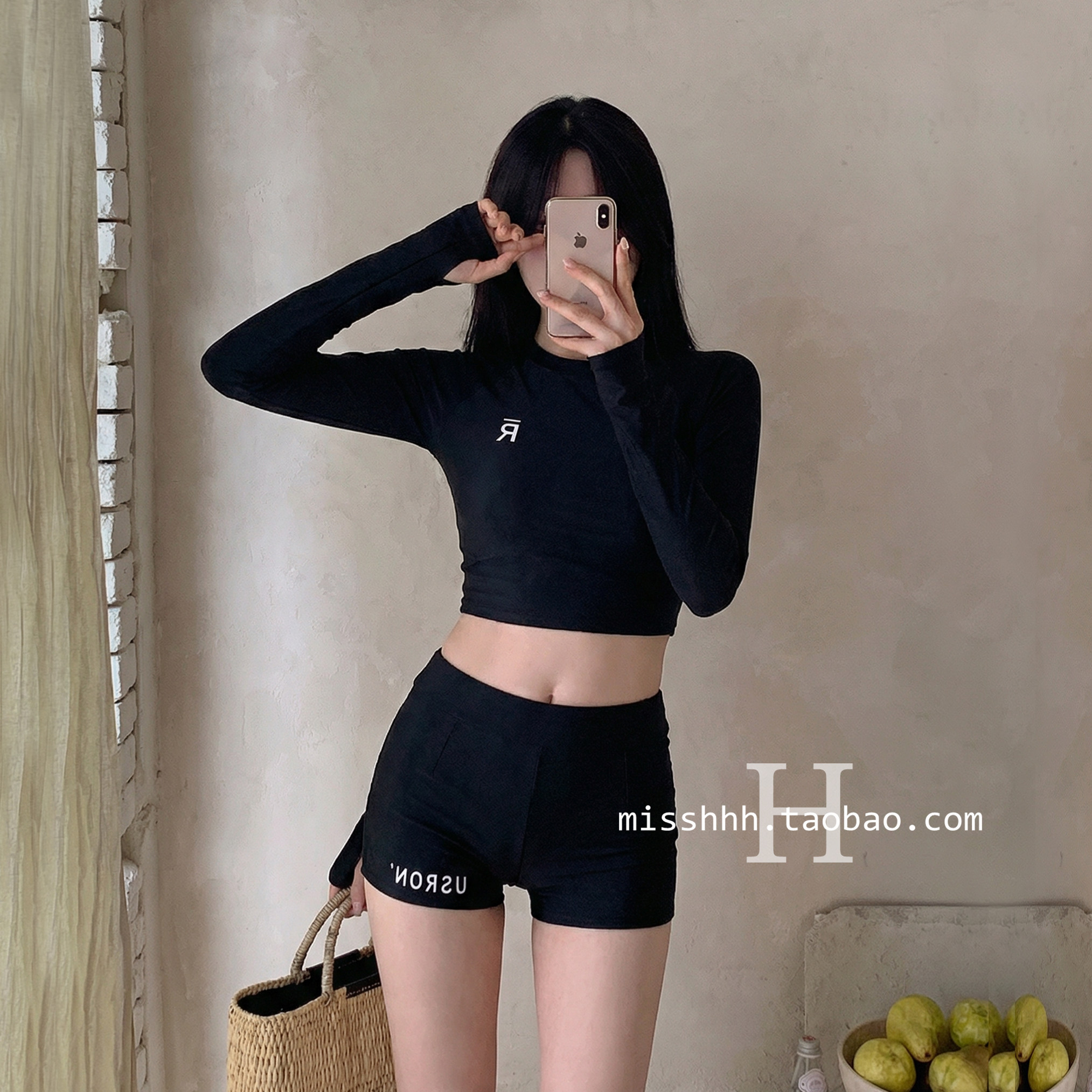泳衣女性感小胸保守学游泳遮肚显瘦高腰平角长袖分体温泉泳装