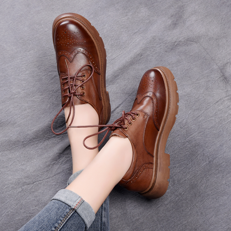 春季英伦复古圆头系带休闲单鞋