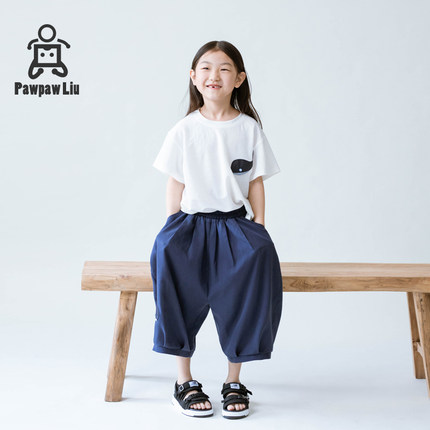 Pawpaw Liu原创设计儿童T恤男童夏装短袖女童可爱小鲸鱼洋气上衣