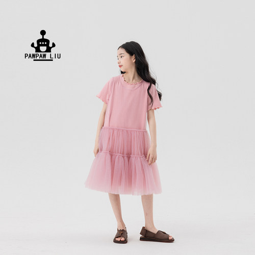 Paw家原创设计女童粉纱公主裙夏
