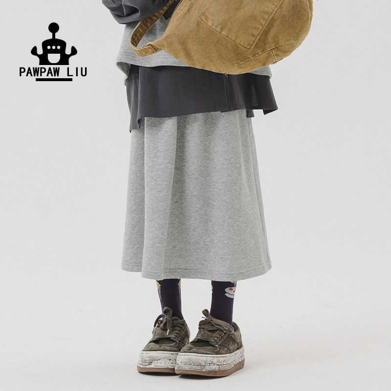 Pawpaw liu原创设计童装女童半身裙春秋款儿童灰色A字裙大童百搭