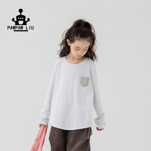 paw家原创儿童春装白色宽松T恤衫