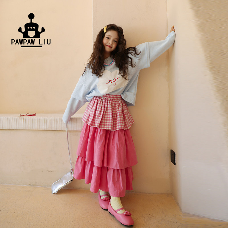 Pawpaw Liu原创设计女童半身裙春秋款儿童粉色公主裙蓬蓬蛋糕裙子
