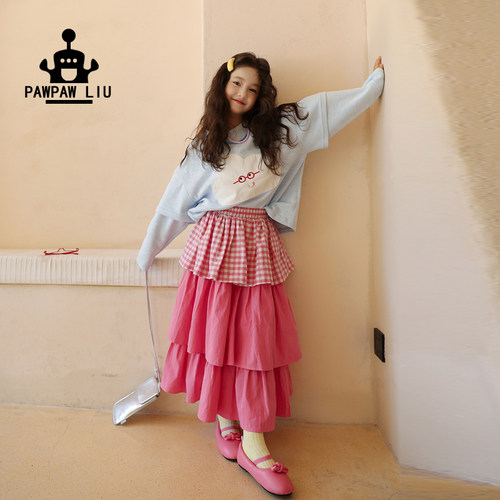 Paw家原创女童粉色蛋糕裙半身裙