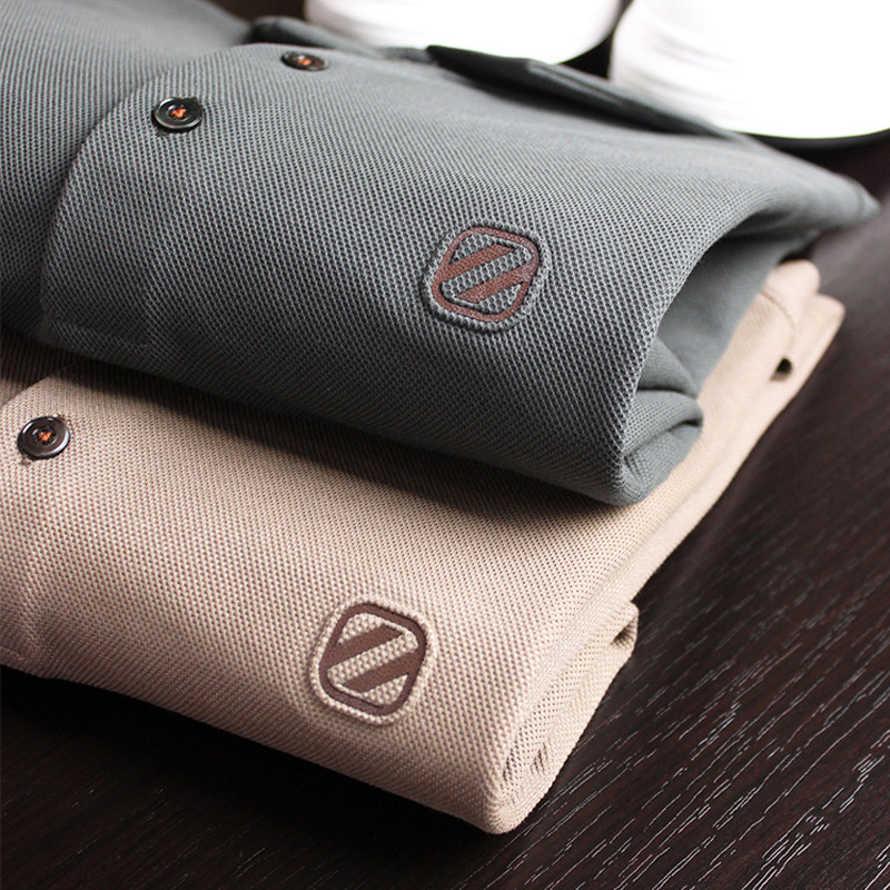 无拘无束~精致皮小标薄丝光棉纯色翻领t恤男士珠地短袖polo衫e743