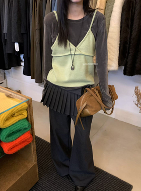 几多芝MUCHZHI  甜美叠穿针织吊带丝绒两件套洋气显瘦上衣157137#