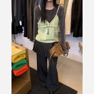 几多芝MUCHZHI  甜美叠穿针织吊带丝绒两件套洋气显瘦上衣157137#