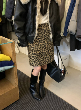 几多芝MUCHZHI 高腰百搭秋冬加厚毛呢气质休闲豹纹半身裙18325#
