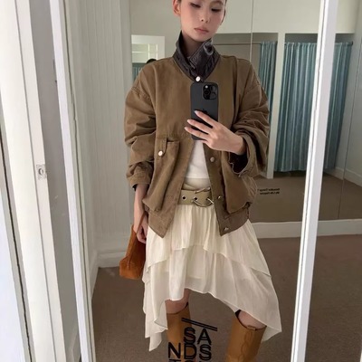 几多芝MUCHZHI  时髦木耳边不规则褶皱半身裙小个子蛋糕裙Q451#